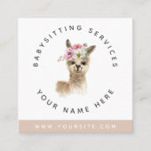Carte De Visite Carré Aquarelle Llama Babysitting Service Enfant élégant (Devant)