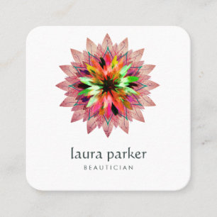Carte De Visite Carré Aquarelle Lotus Fleur Logo Massage rose Yoga
