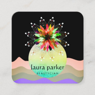 Carte De Visite Carré Aquarelle Lotus Fleur Massage Yoga Professeur