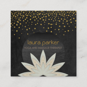 Carte De Visite Carré Aquarelle Lotus Fleur Yoga Black Gold