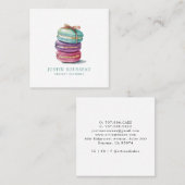 Carte De Visite Carré Aquarelle Macaron Baker Chef pâtissier (Devant / Derrière)