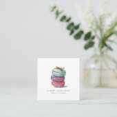 Carte De Visite Carré Aquarelle Macaron Baker Chef pâtissier (Debout devant)