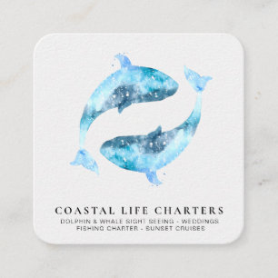 Carte De Visite Carré *~* Aquarelle marine jouant aux dauphins côtiers