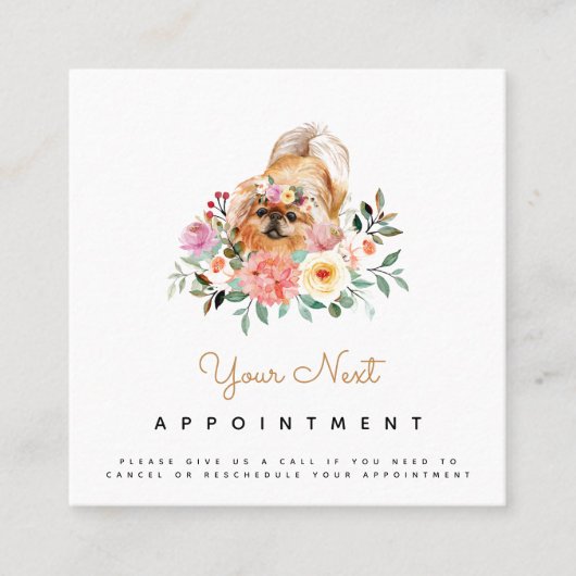 Carte De Visite Carré Aquarelle mignonne Pekingese Chien Rappel de rende (Devant)