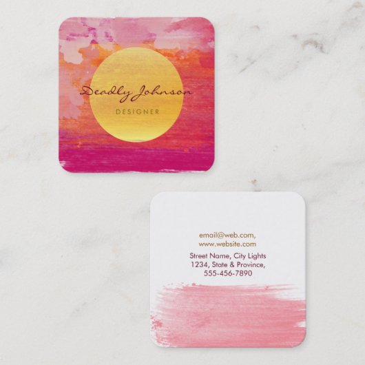 Carte De Visite Carré Aquarelle moderne Abstrait élégant rose rouge (Devant / Derrière)