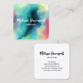 Carte De Visite Carré Aquarelle moderne Green & Red Space Nebula (Devant / Derrière)