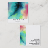 Carte De Visite Carré Aquarelle moderne Green & Red Space Nebula (Devant / Derrière)