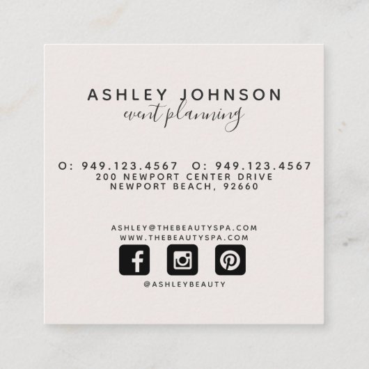 Carte De Visite Carré Aquarelle moderne Magnolia Blush et Script noir (Dos)