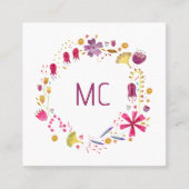 Carte De Visite Carré Aquarelle moderne Monogramme Floral QR Code (Devant)
