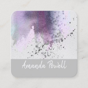 Carte De Visite Carré aquarelle moderne splash violet personnalisé