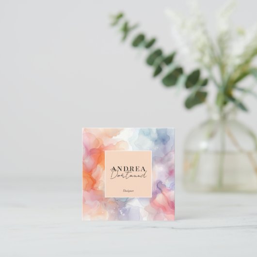 Carte De Visite Carré Aquarelle moderne violet Abstrait (Debout devant)