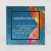 Carte De Visite Carré Aquarelle Monogramme Brossé Texture Bleue (Dos)