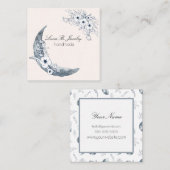 Carte De Visite Carré Aquarelle Moon & Botanical Art Blue Grey (Devant / Derrière)
