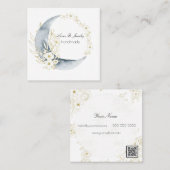Carte De Visite Carré Aquarelle Moon & Floral Frame avec code QR (Devant / Derrière)