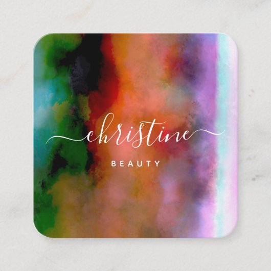 Carte De Visite Carré Aquarelle orange rose chic Script Abstrait (Devant)