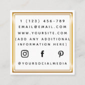 Carte De Visite Carré Aquarelle Papillon pourpre Gold Bordure Esthétique (Dos)