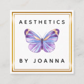 Carte De Visite Carré Aquarelle Papillon pourpre Gold Bordure Esthétique (Devant)