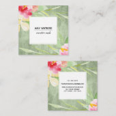 Carte De Visite Carré Aquarelle peinte Fleurs sur bois vert rustique (Devant / Derrière)