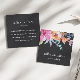 Carte De Visite Carré Aquarelle peinte Florale   Noir