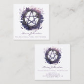 Carte De Visite Carré Aquarelle Pentagramme pourpre couronne (Devant / Derrière)