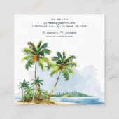 Carte De Visite Carré Aquarelle Plage de palmiers tropicaux (Dos)