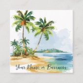 Carte De Visite Carré Aquarelle Plage de palmiers tropicaux (Devant)