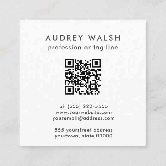 Carte De Visite Carré Aquarelle Plaid Crème orange bleu QR CODE (Dos)