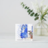 Carte De Visite Carré Aquarelle Porte Bleue Apprresseur Immobilier (Debout devant)