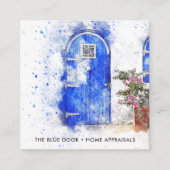 Carte De Visite Carré Aquarelle Porte Bleue Apprresseur Immobilier (Devant)