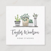 Carte De Visite Carré Aquarelle Poted Houplant Script de signature (Devant)