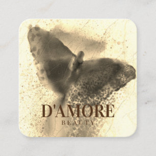 Carte De Visite Carré Aquarelle professionnelle Papillon doré de luxe
