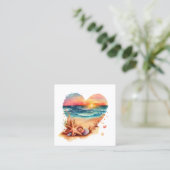 Carte De Visite Carré Aquarelle Retro Beach Heart (Debout devant)