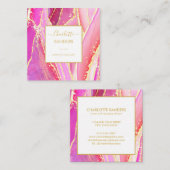 Carte De Visite Carré Aquarelle rose Abstraite plaquette or (Devant / Derrière)