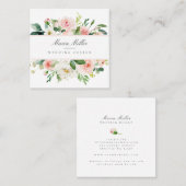 Carte De Visite Carré Aquarelle rose blanc vert vert Mariage design (Devant / Derrière)