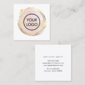 Carte De Visite Carré Aquarelle rose du cercle de feuilles FAUX (Devant / Derrière)