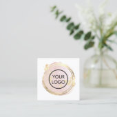 Carte De Visite Carré Aquarelle rose du cercle de feuilles FAUX (Debout devant)