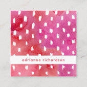 Carte De Visite Carré Aquarelle rose et rouge à la mode avec des points (Devant)