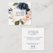 Carte De Visite Carré Aquarelle rose floral (Devant / Derrière)