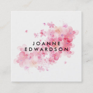 Carte De Visite Carré Aquarelle rose floral blanc professionnel