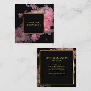 Carte De Visite Carré Aquarelle rose floral noir or professionnel