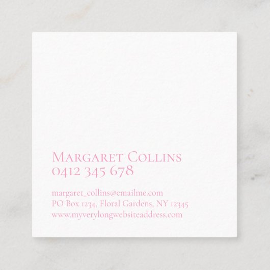 Carte De Visite Carré Aquarelle rose florale Monogramme (Dos)