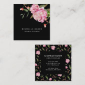 Carte De Visite Carré Aquarelle rose florale Noir (Devant / Derrière)