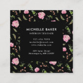 Carte De Visite Carré Aquarelle rose florale Noir (Dos)