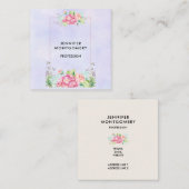 Carte De Visite Carré Aquarelle rose moderne Cadre Floral (Devant / Derrière)