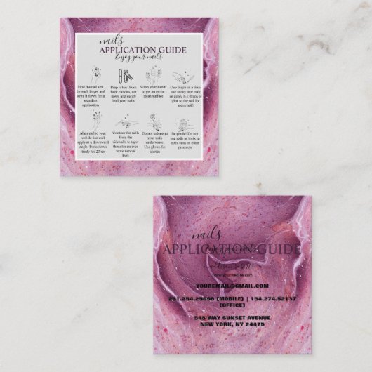 Carte De Visite Carré Aquarelle rose moderne dans l'ongle Guide d'applic (Devant / Derrière)
