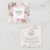 Carte De Visite Carré Aquarelle rose moderne or de marbre floral (Devant / Derrière)