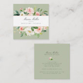 Carte De Visite Carré Aquarelle rose printemps vert Mariage (Devant / Derrière)