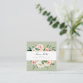Carte De Visite Carré Aquarelle rose printemps vert Mariage (Debout devant)