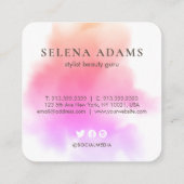 Carte De Visite Carré Aquarelle rose violet moderne Abstraite (Dos)