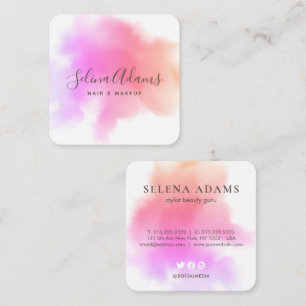 Carte De Visite Carré Aquarelle rose violet moderne Abstraite